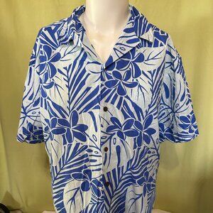 Vintage Y Not Hawaii Men's Blue Floral Leaf Design Hawaiian Shirt Size 2XL XXL